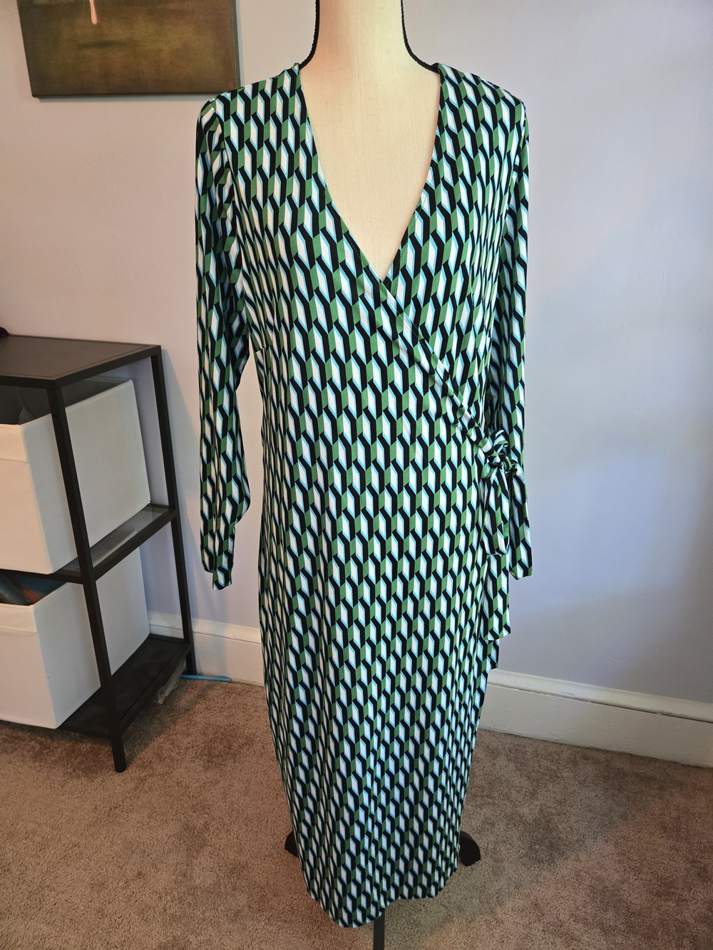 DVF For Target LTD Edition Long Sleeve Midi Wrap Dress Arrow Geo Green 2XL